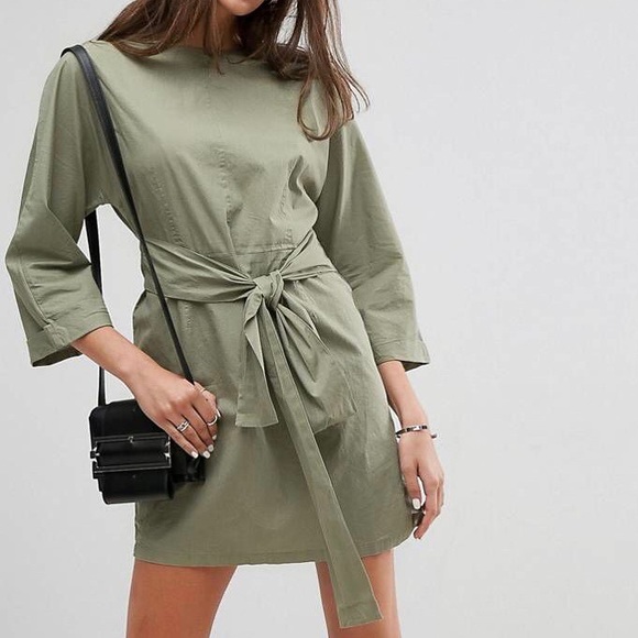 ASOS Dresses & Skirts - NWT ASOS Size 4 Army Green Tie Waist Mini Dress